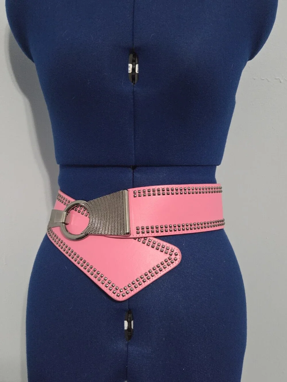 Pink Faux Leather Chunky Studded Waist Belt